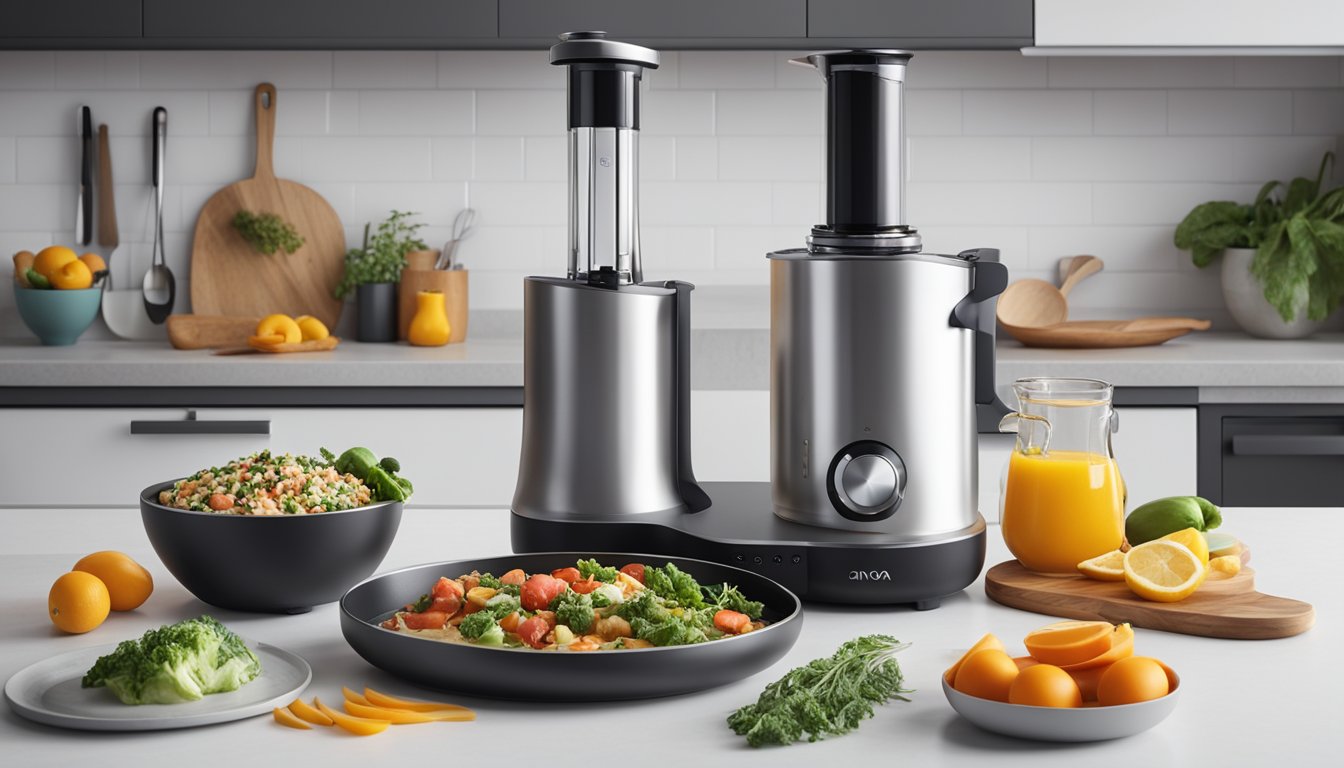 A sleek Anova precision cooker sits on a kitchen counter surrounded by fresh ingredients and cooking utensils, ready to create gourmet breakfast dishes