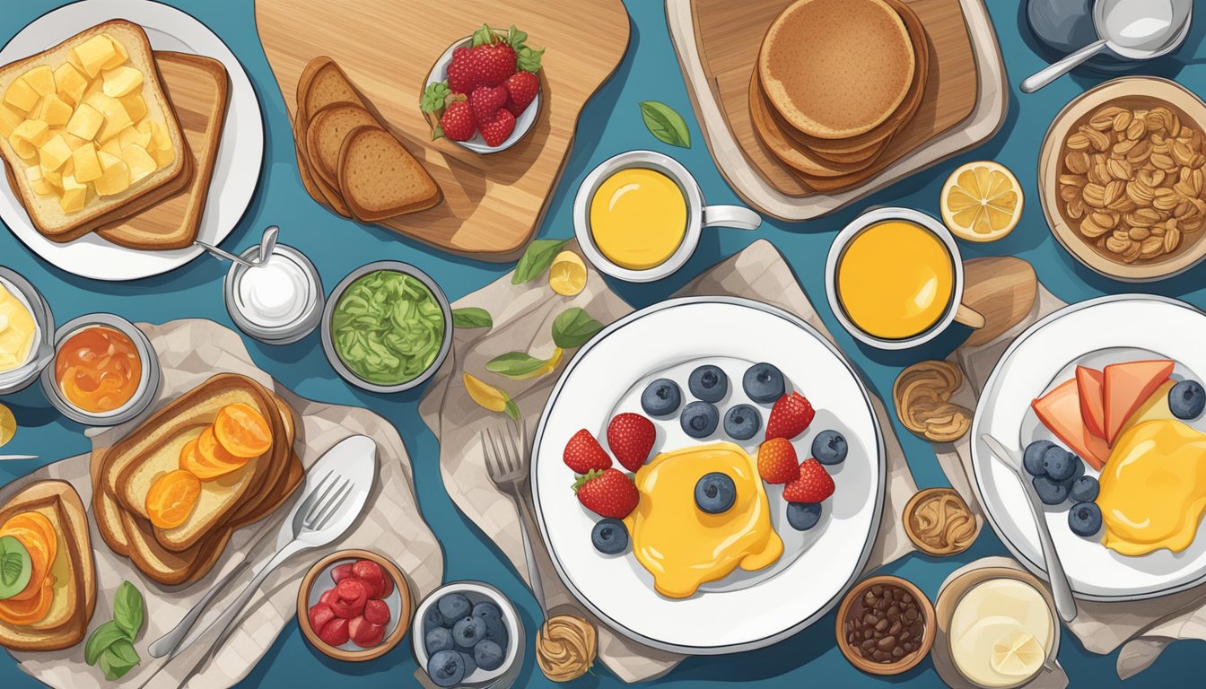 A breakfast table with a variety of colorful, healthy toppings laid out next to a plate of toast