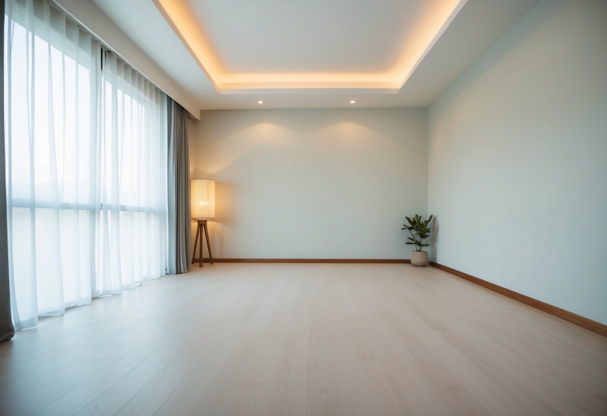 A serene room with soft lighting, a clean and open floor space, and gentle decor to create a peaceful and safe environment for Tai Chi practice