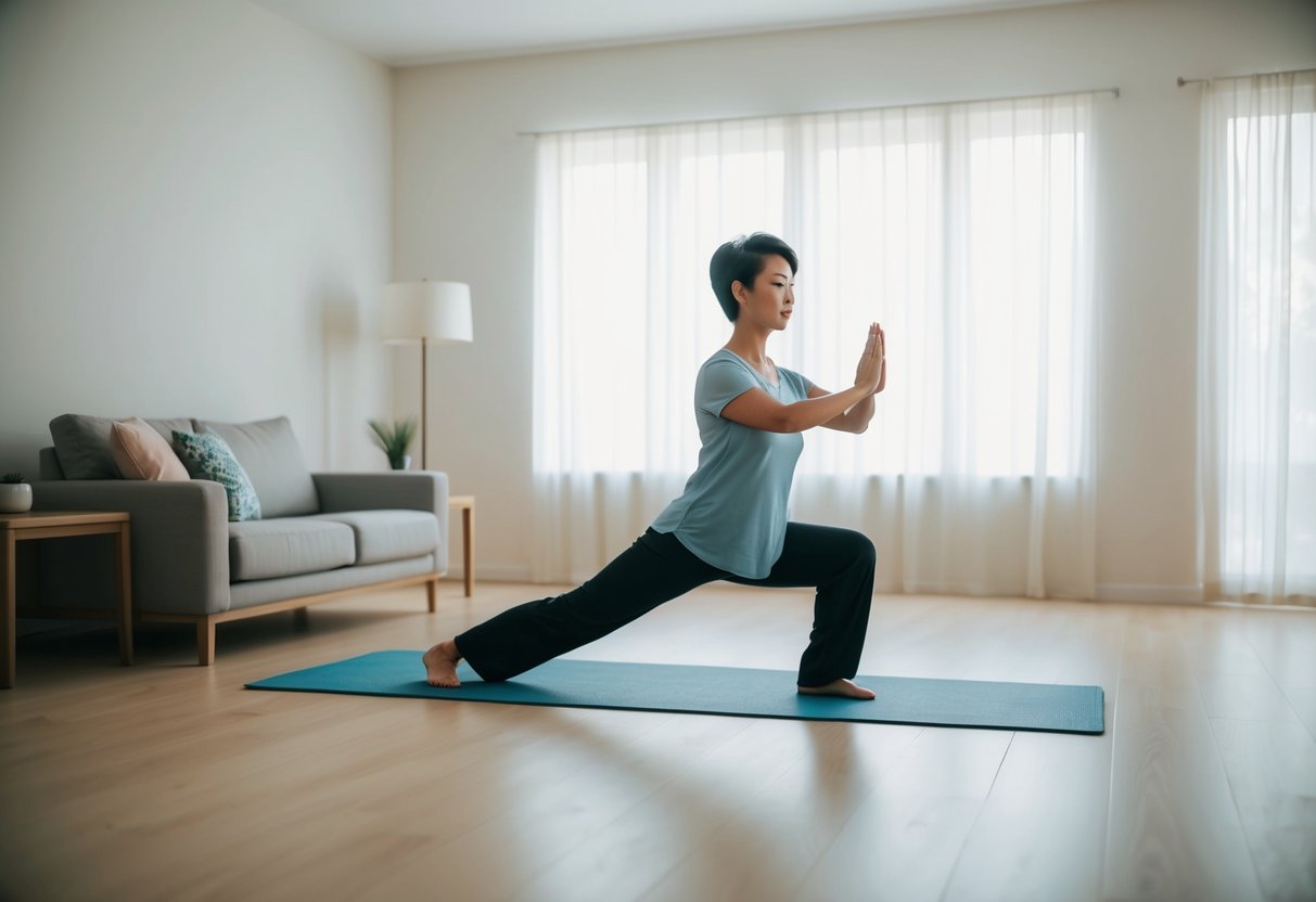 A serene and clutter-free room with soft lighting, a smooth and open floor space, and minimal distractions for a peaceful Tai Chi practice at home