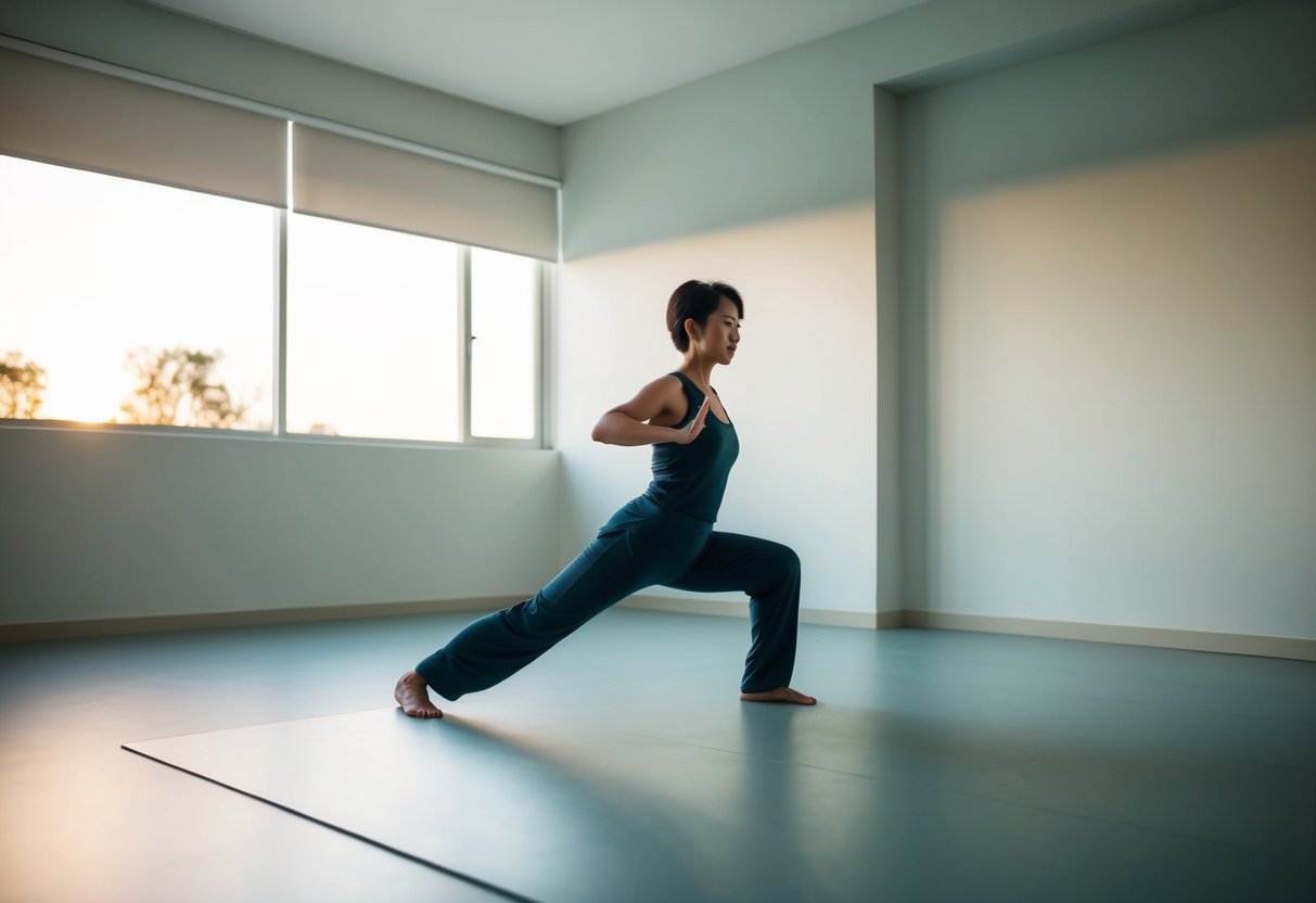 A serene, clutter-free room with soft lighting and a smooth, open floor space for daily Tai Chi practice