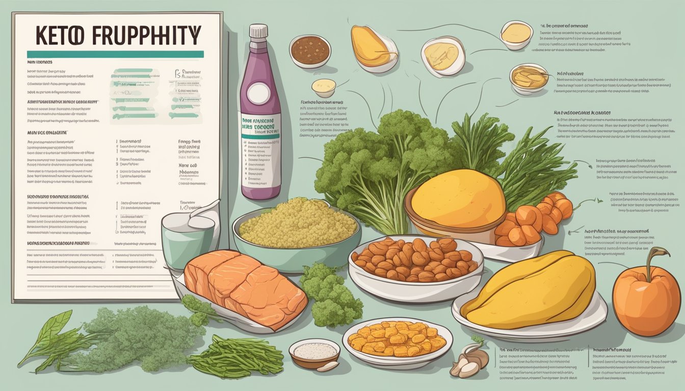 A table with keto-friendly foods and a medical chart showing improved neuropathy symptoms