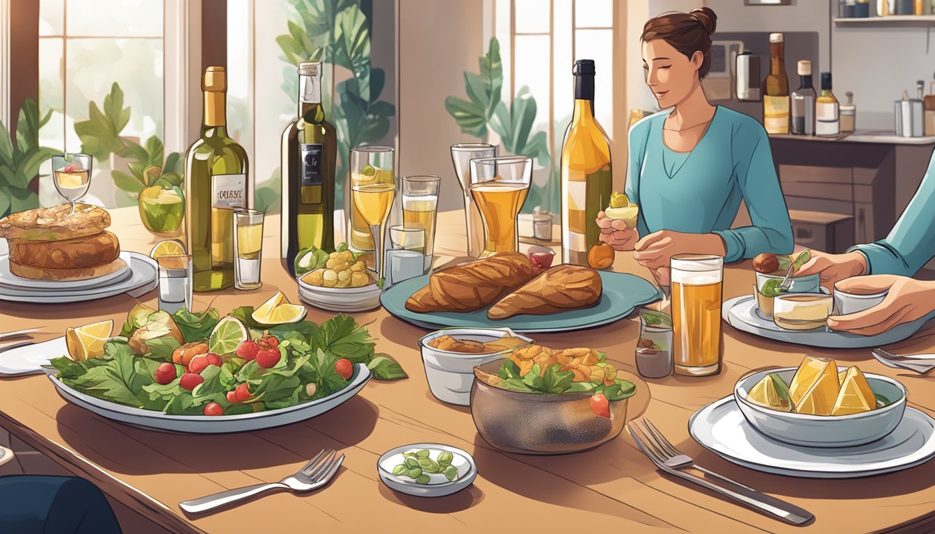 A festive table with keto-friendly alcohol options and gender-specific drinkware