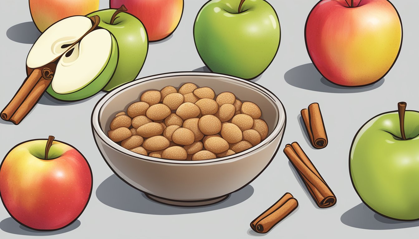 A bowl of happy tot organics super morning apple cinnamon cereal surrounded by fresh apples and cinnamon sticks