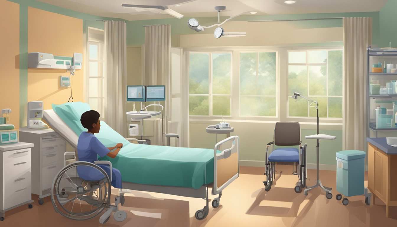 A hospital room with a patient surrounded by medical equipment, a hospice room with a peaceful and comforting atmosphere, and a serene home setting with loved ones providing care