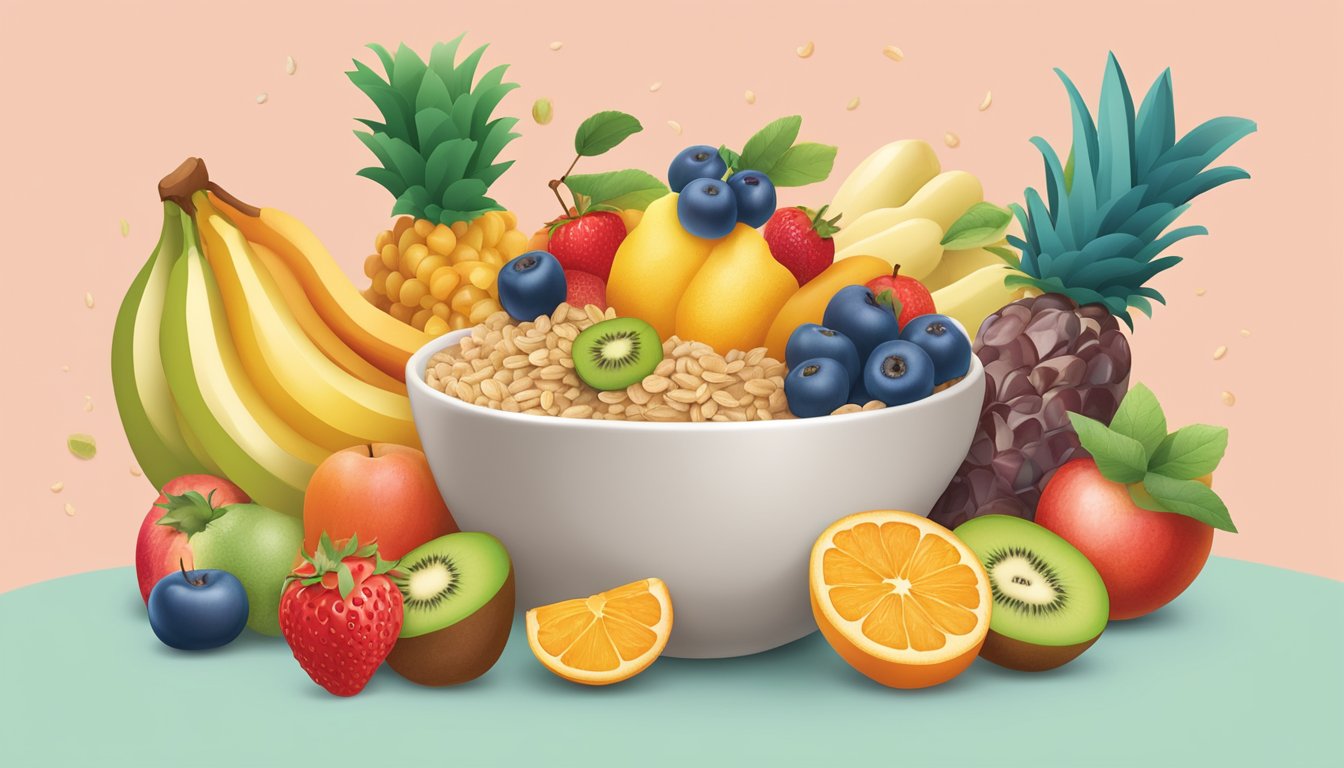 A colorful array of fresh fruits and wholesome grains arranged around a bowl of Happy Baby Organics Clearly Crafted cereal