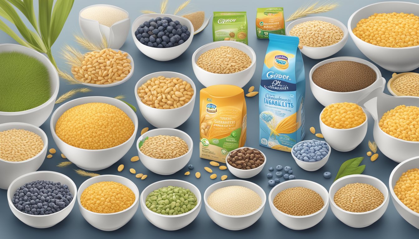 A bowl of Gerber organic barley cereal surrounded by various product variants and flavors