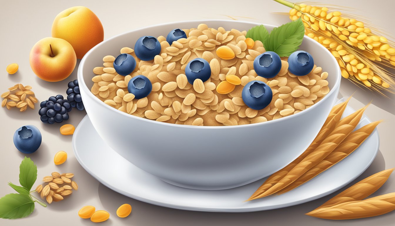 A bowl of Gerber whole wheat cereal surrounded by various grains and fruits