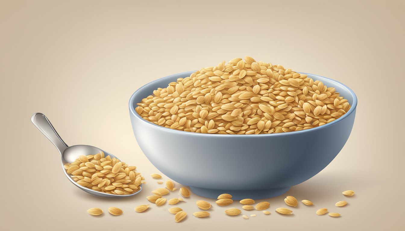 A bowl of Gerber multigrain cereal surrounded by scattered grains and a spoon