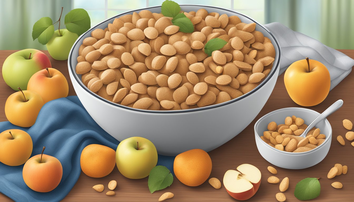 A bowl of Gerber Lil Bits Multigrain Apple Sweet Potato Cereal surrounded by fresh apples and sweet potatoes