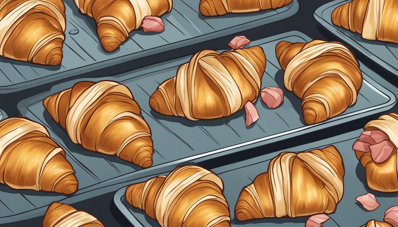 A tray of golden-brown croissants filled with prosciutto and Gruyere cheese, fresh from the Breville smart oven