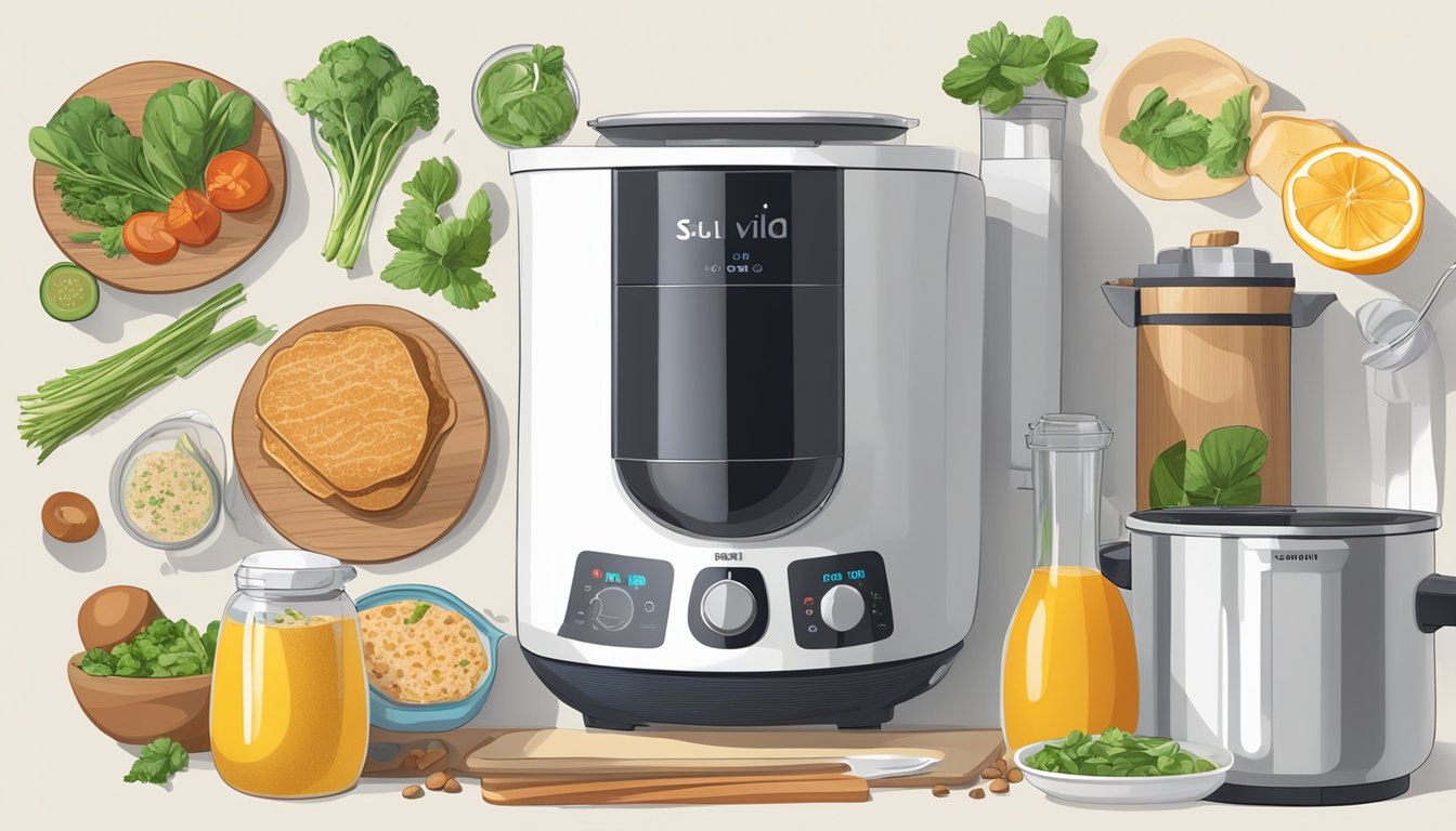 A sous vide machine surrounded by ingredients for breakfast recipes