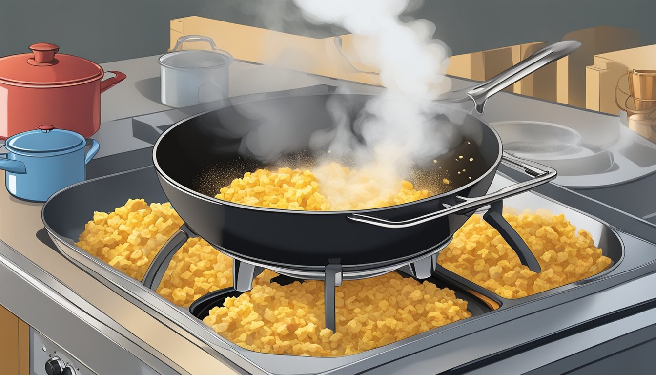 A stovetop smoker emits wisps of fragrant smoke as it cooks a tofu scramble in a sizzling pan