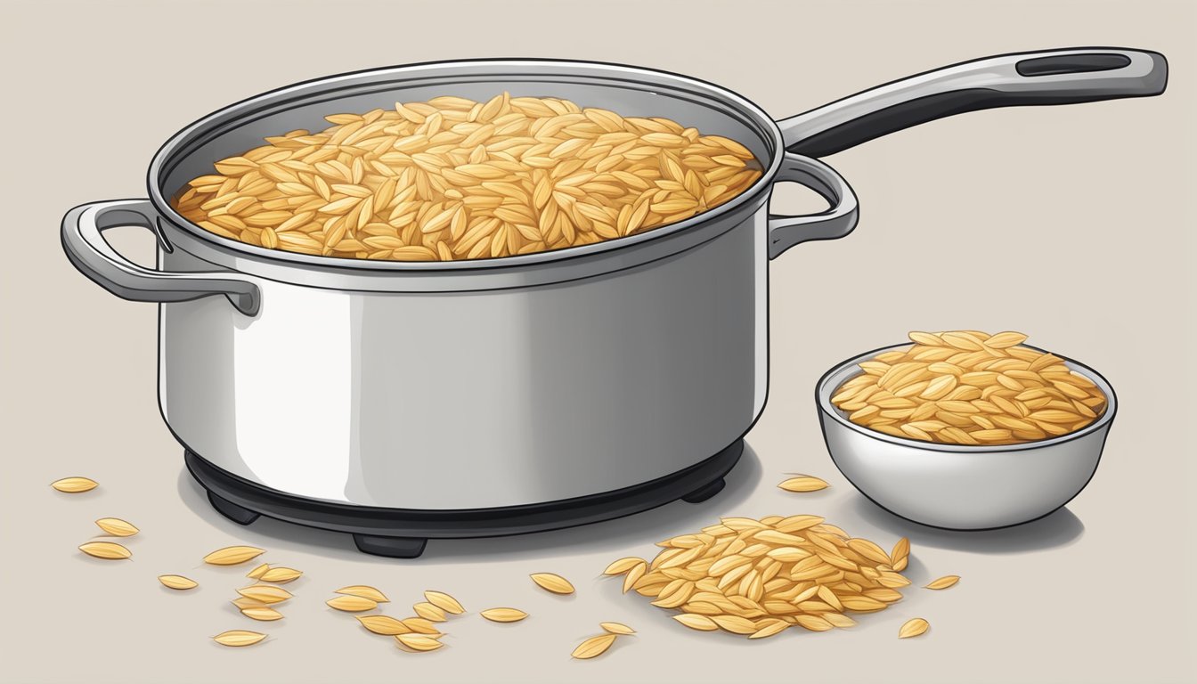 A pot of perfectly cooked orzo sits steaming on the stove, grains glistening and separated, ready to be served