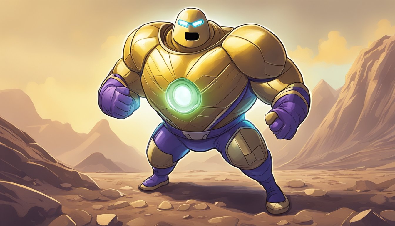 A humble potato transforms into a dazzling superhero, bursting through the earth with a radiant glow and powerful stance