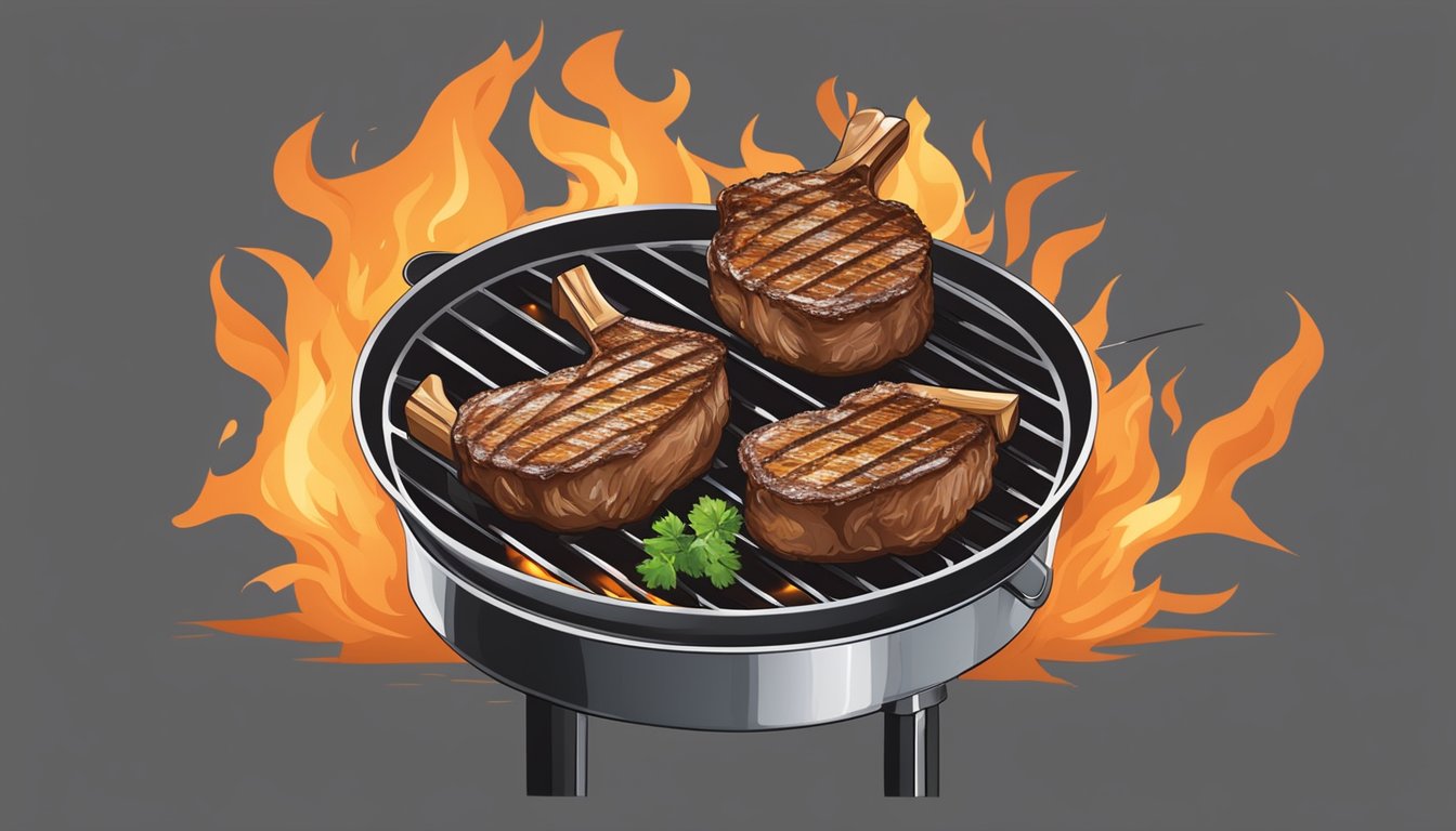 Tender lamb chops sizzling on a hot grill, emitting a tantalizing aroma, with a chef's thermometer inserted to monitor doneness