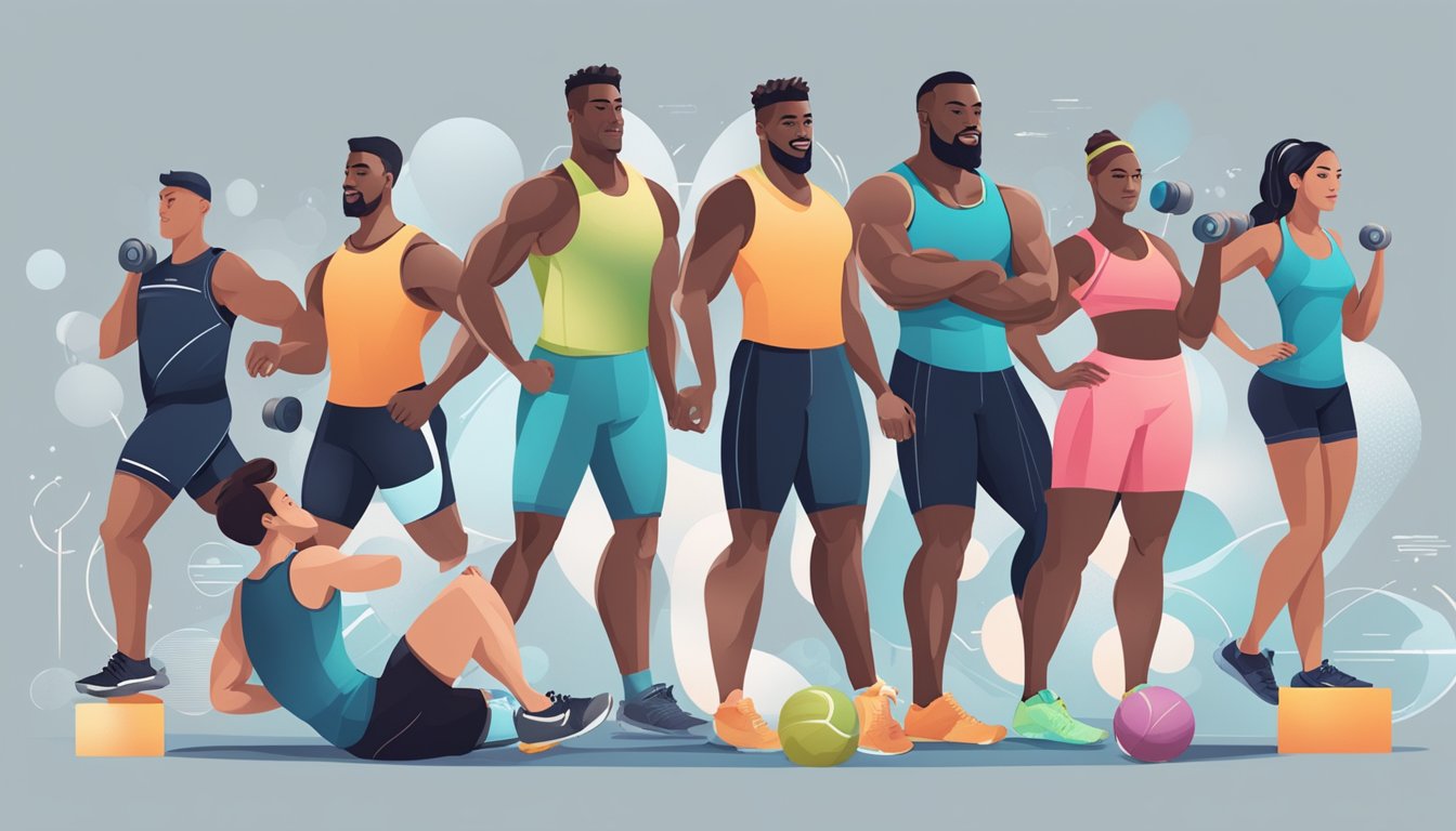 A diverse group of athletes engage in various activities, such as running, swimming, and weightlifting, while incorporating intermittent fasting into their training routines