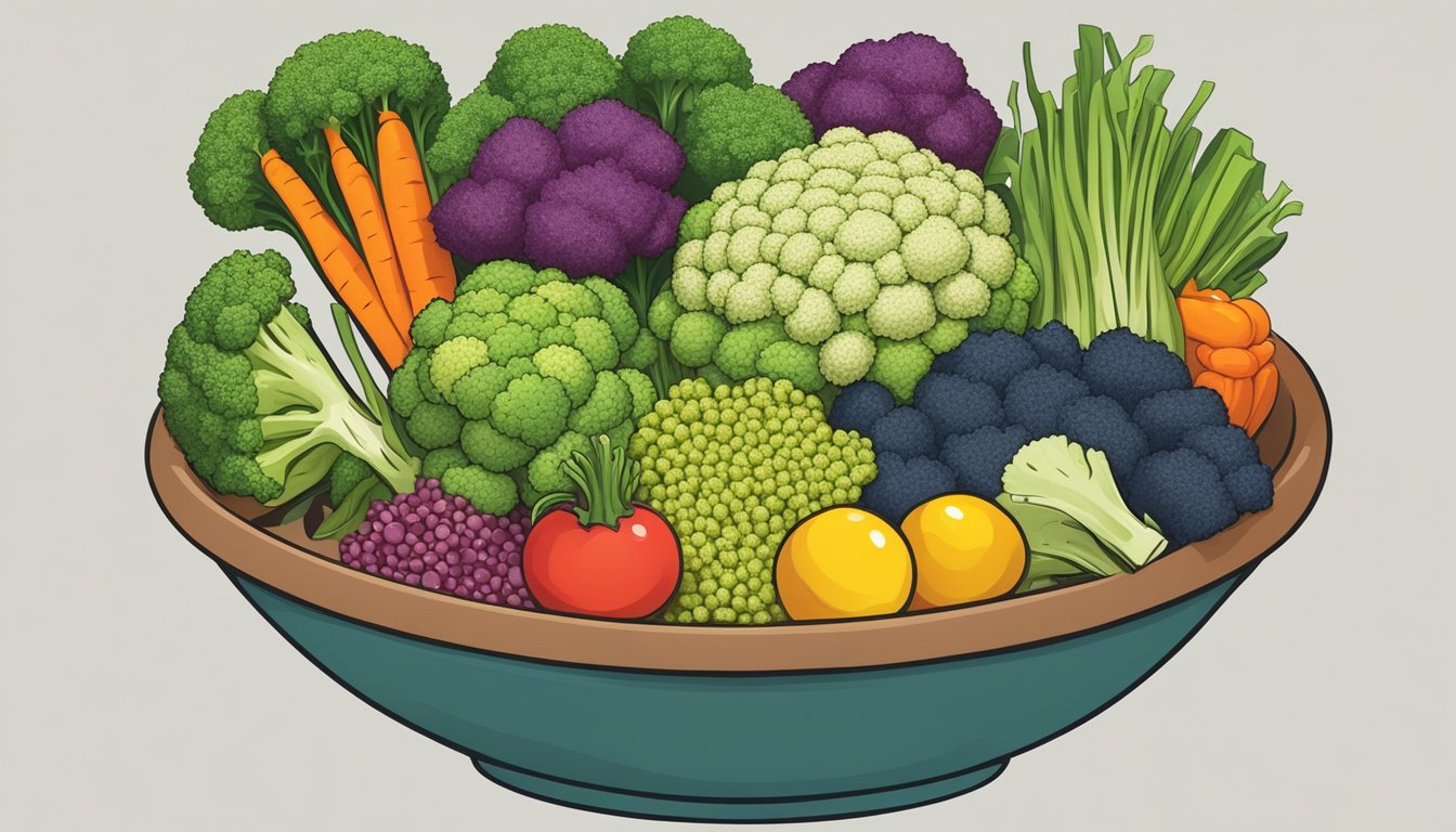 A colorful bowl filled with romanesco broccoli, quinoa, and various vegetables, neatly arranged for meal prep