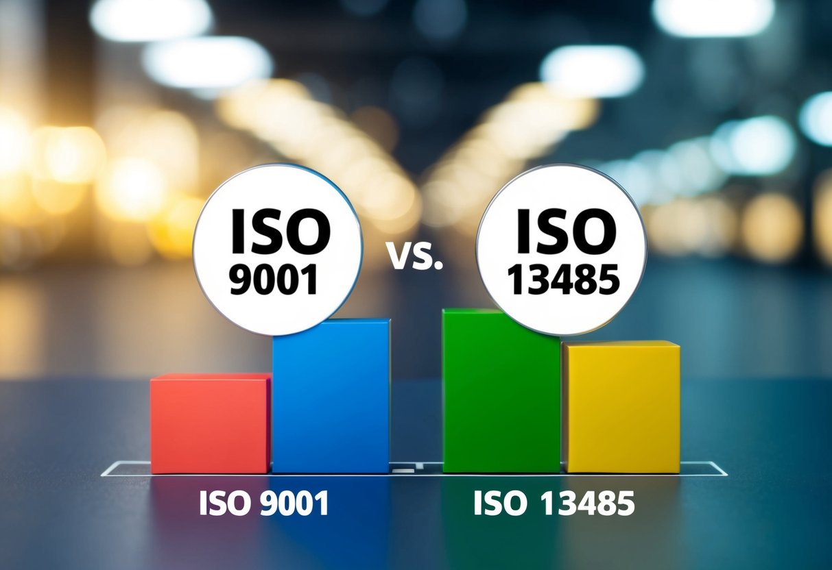 A comparison chart showing the key differences between ISO 13485 vs ISO 9001 standards