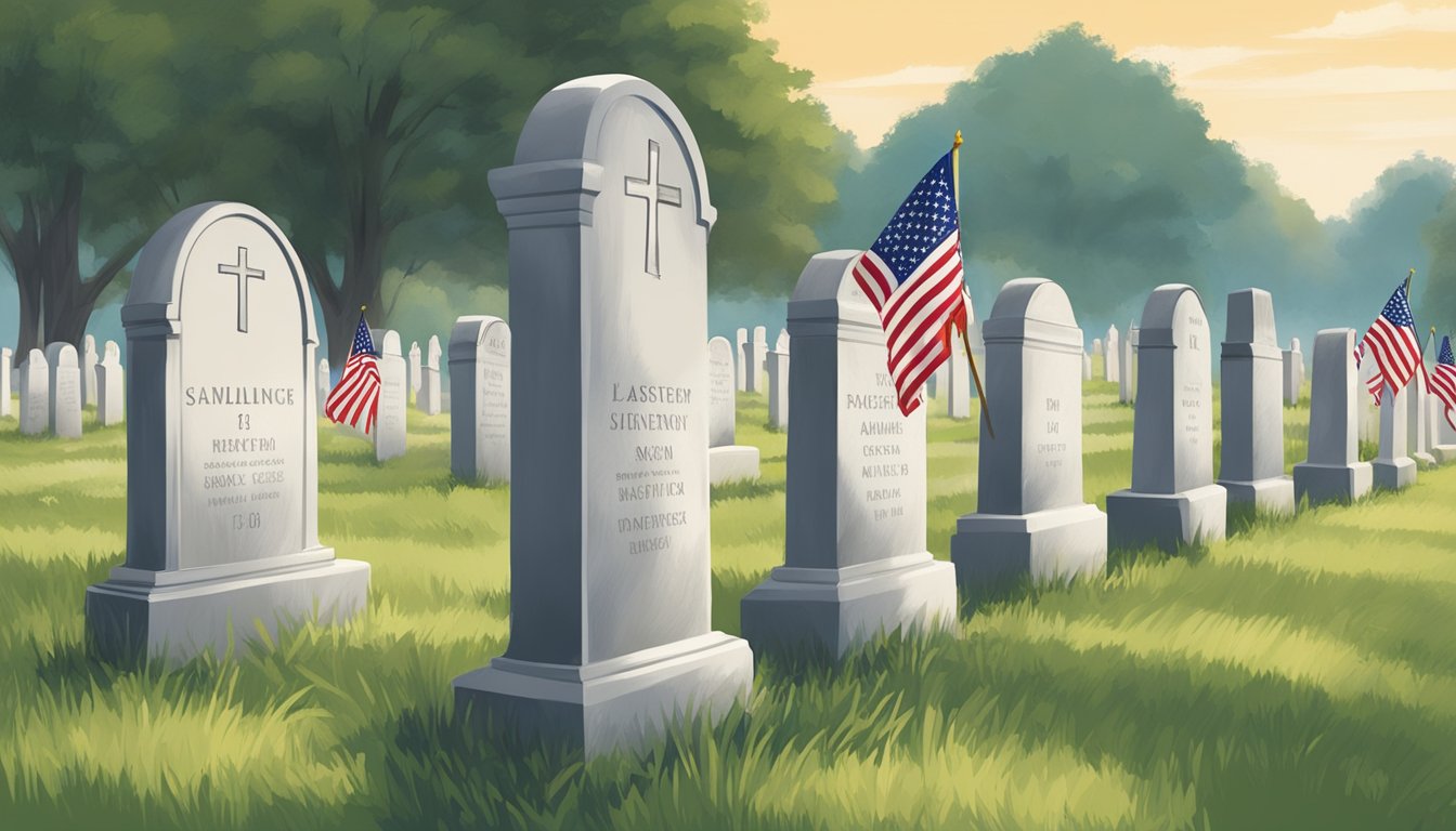 A row of uniform grave markers sits in a well-kept cemetery, each adorned with a small flag or symbol indicating compliance with legislation