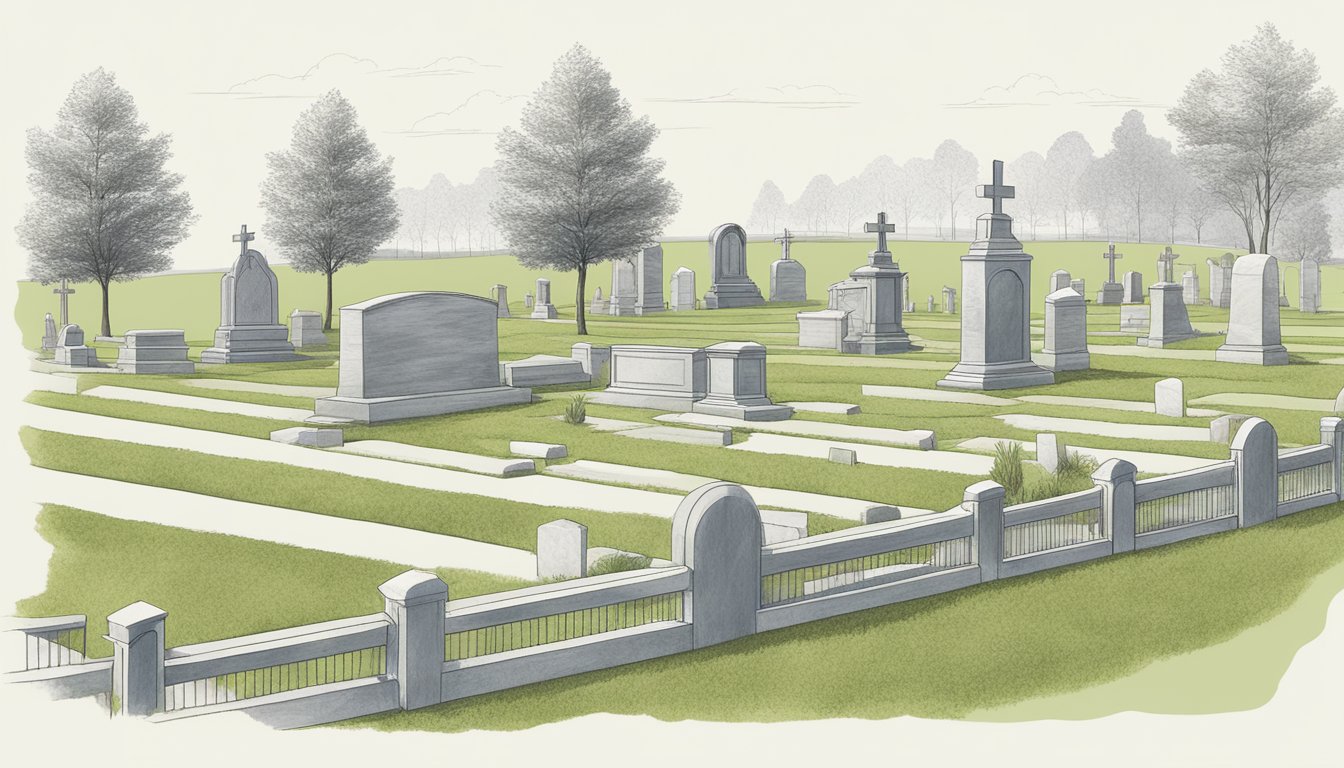 A cemetery plot with specific size regulations marked by boundary lines and measurements