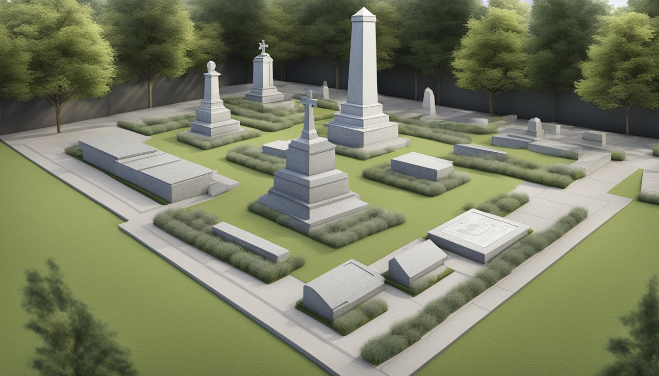 A granite cemetery plot with corner markers being purchased and cost calculated