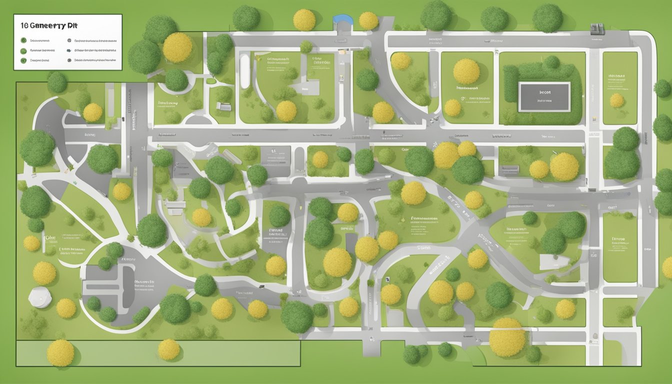 A cemetery plot map template with labeled sections and pathways