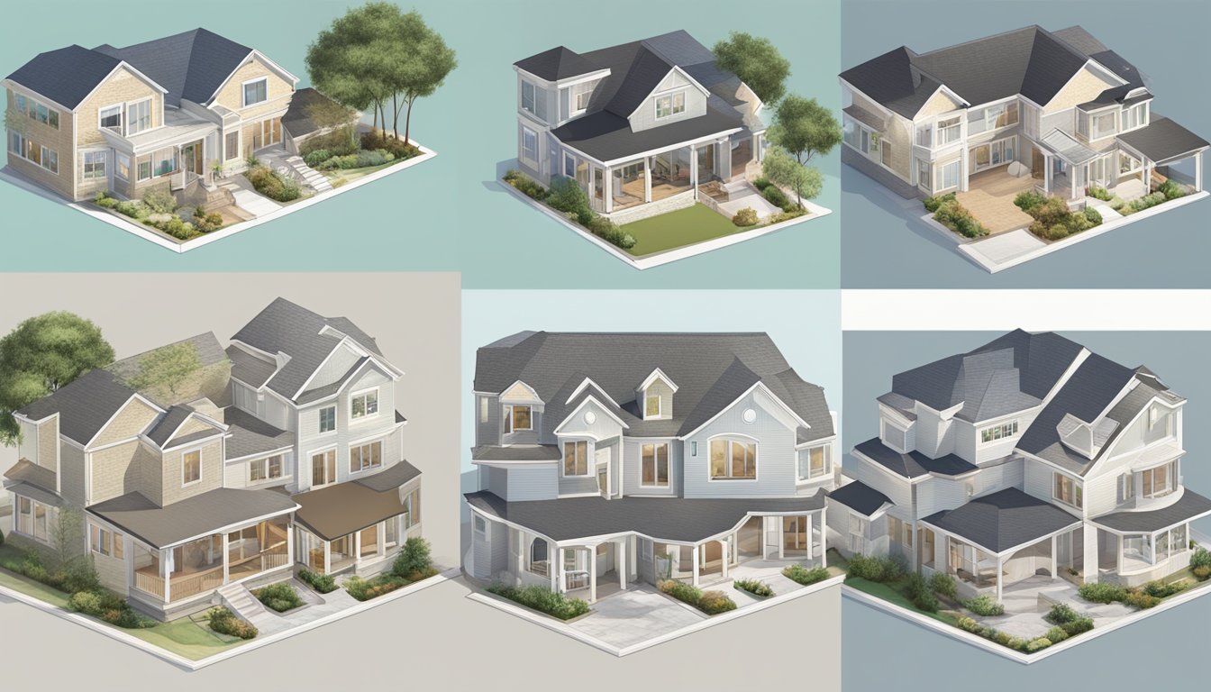 A person reviewing and comparing different double wide floor plans, with various layouts and design options spread out in front of them