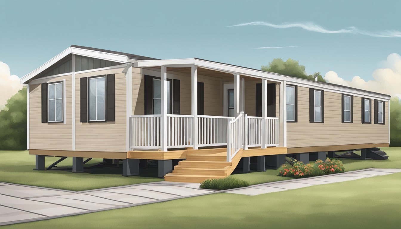 A double wide mobile home with wheelchair ramps, widened doorways, and grab bars in the bathroom