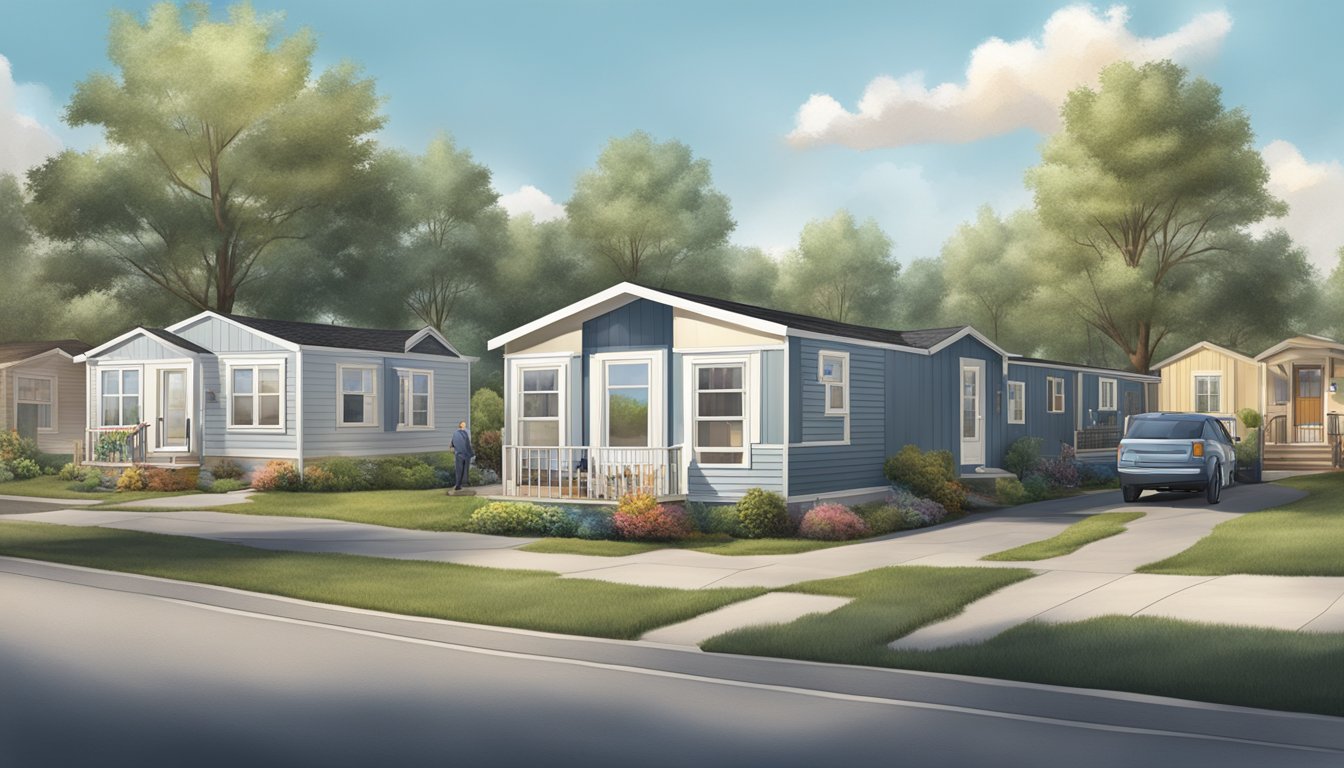 A double wide mobile home surrounded by a diverse neighborhood, with a focus on the financial aspects and affordability of the housing option