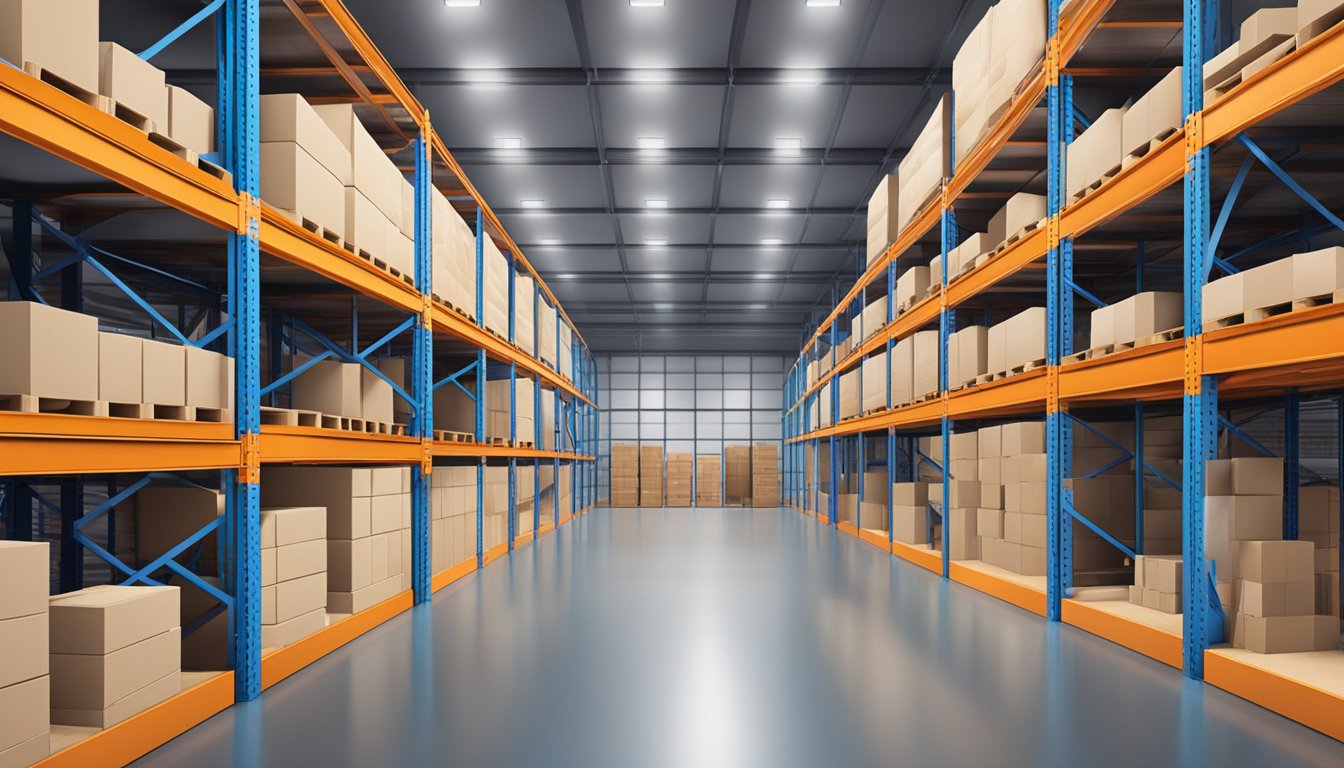 A warehouse with neatly organized double wide storage units, maximizing space and efficiency