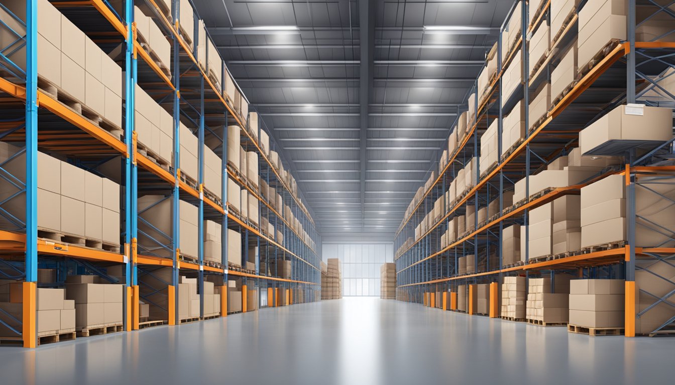 A modern warehouse with double the storage capacity, showcasing advanced storage technology and solutions