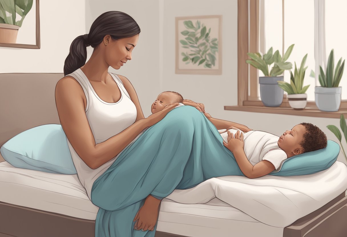 A postpartum doula supporting a new mother, providing care and guidance before, during, and after birth