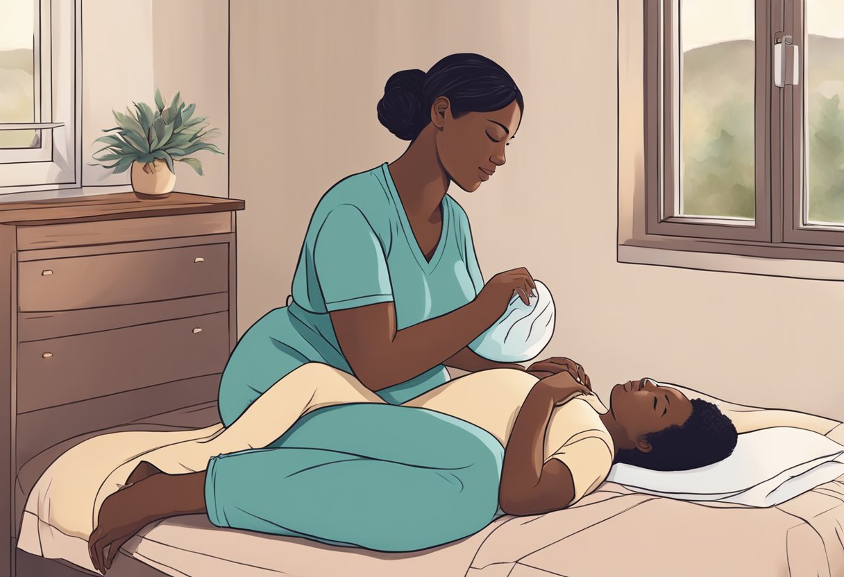 A doula supporting a woman during labor, providing comfort and empowerment