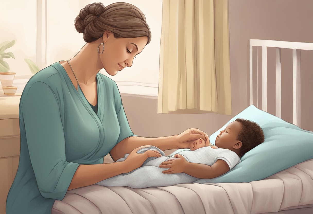 A postpartum doula comforting a new mother, providing essential support and guidance in a peaceful, nurturing environment