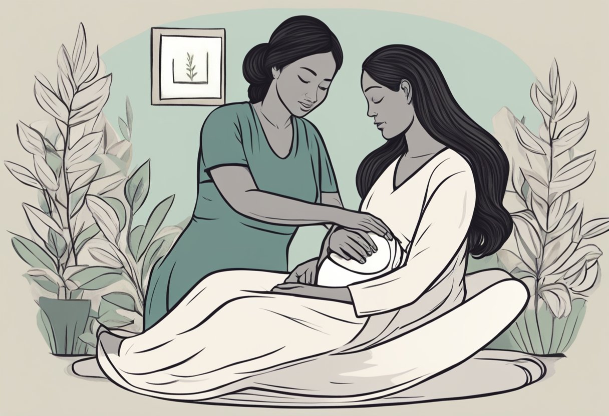 A doula supports a laboring person, offering comfort and guidance. They provide emotional and physical support throughout the birthing process and beyond