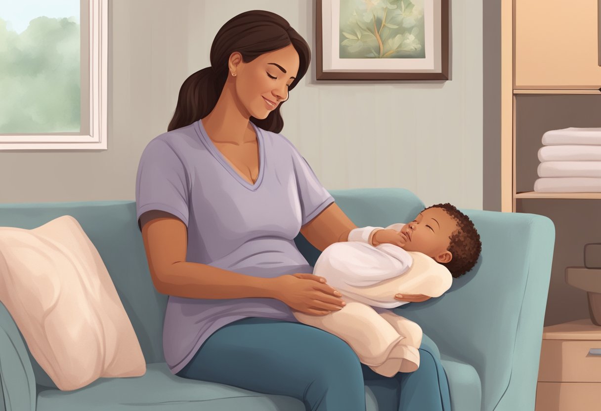 A postpartum doula providing support and guidance to a new family, offering practical assistance and emotional care during the postpartum period