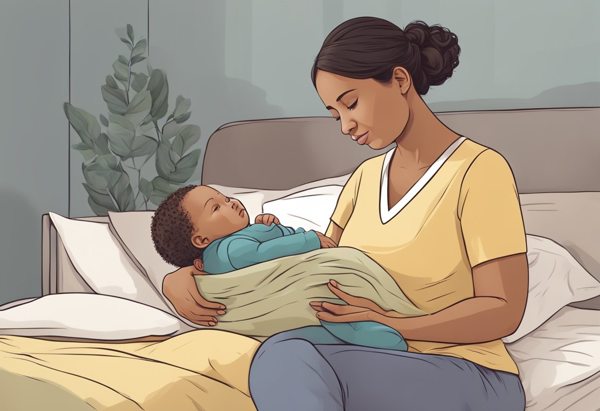 A postpartum doula providing support and guidance to a new mother, offering emotional and physical assistance during the postpartum period