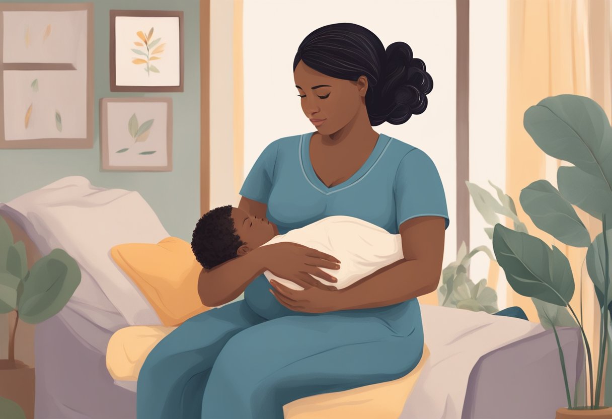 A doula supporting a pregnant person through labor, offering comfort and guidance. After birth, the doula assists with postpartum recovery and bonding