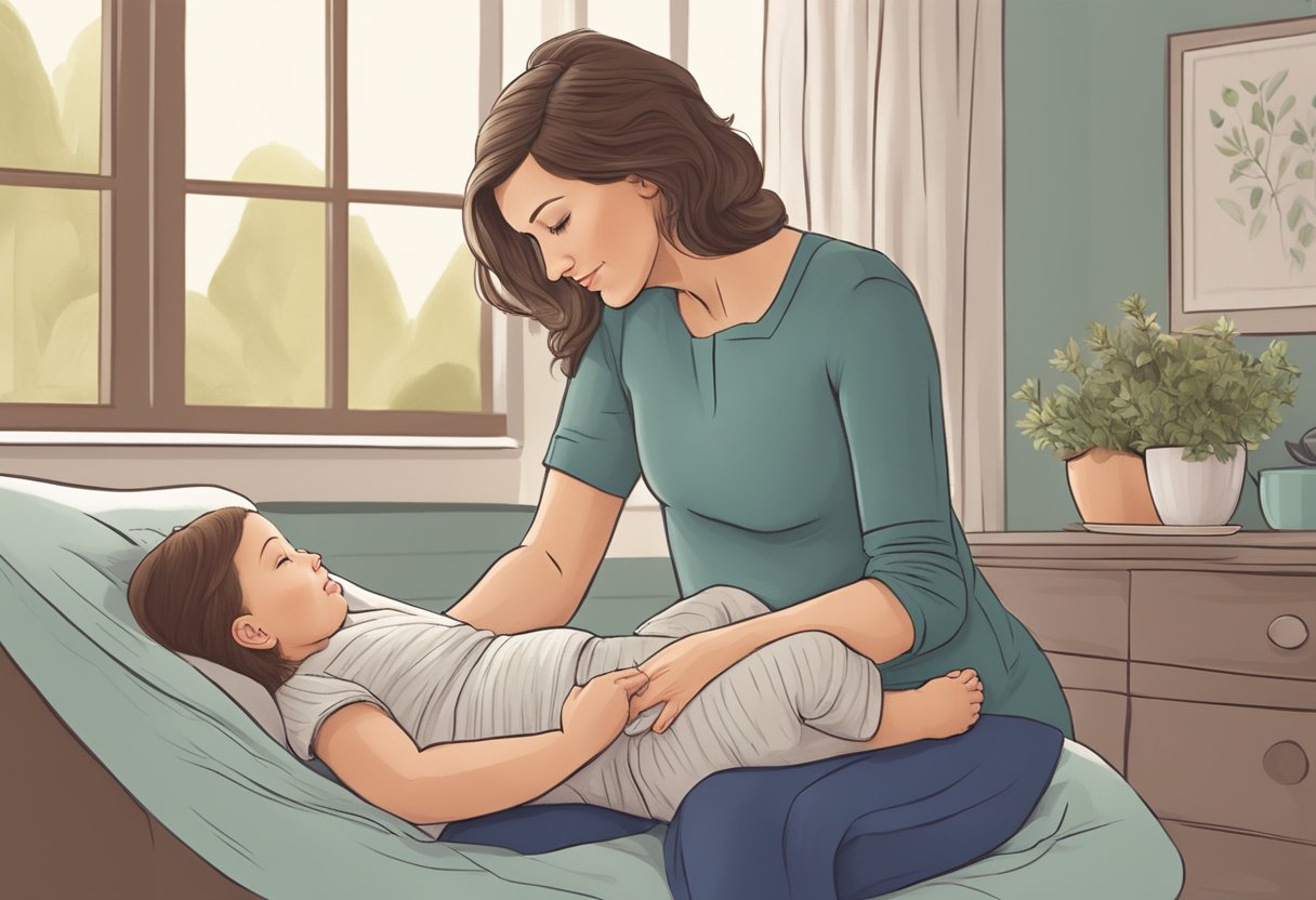 A postpartum doula supporting a new mother, providing guidance and assistance in a nurturing and empathetic manner