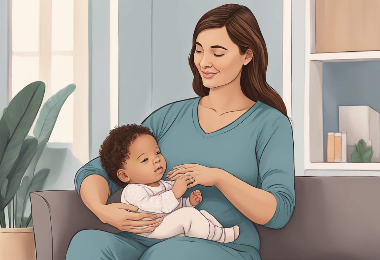 A postpartum doula sits with a new mother, offering support and guidance as they navigate the early days of parenthood together