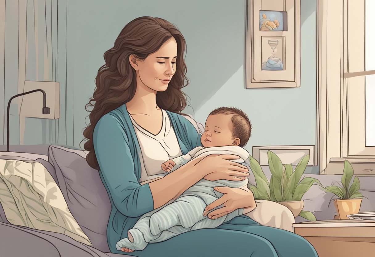 A postpartum doula gently assists a new parent, offering emotional support and guidance while tending to the needs of the newborn