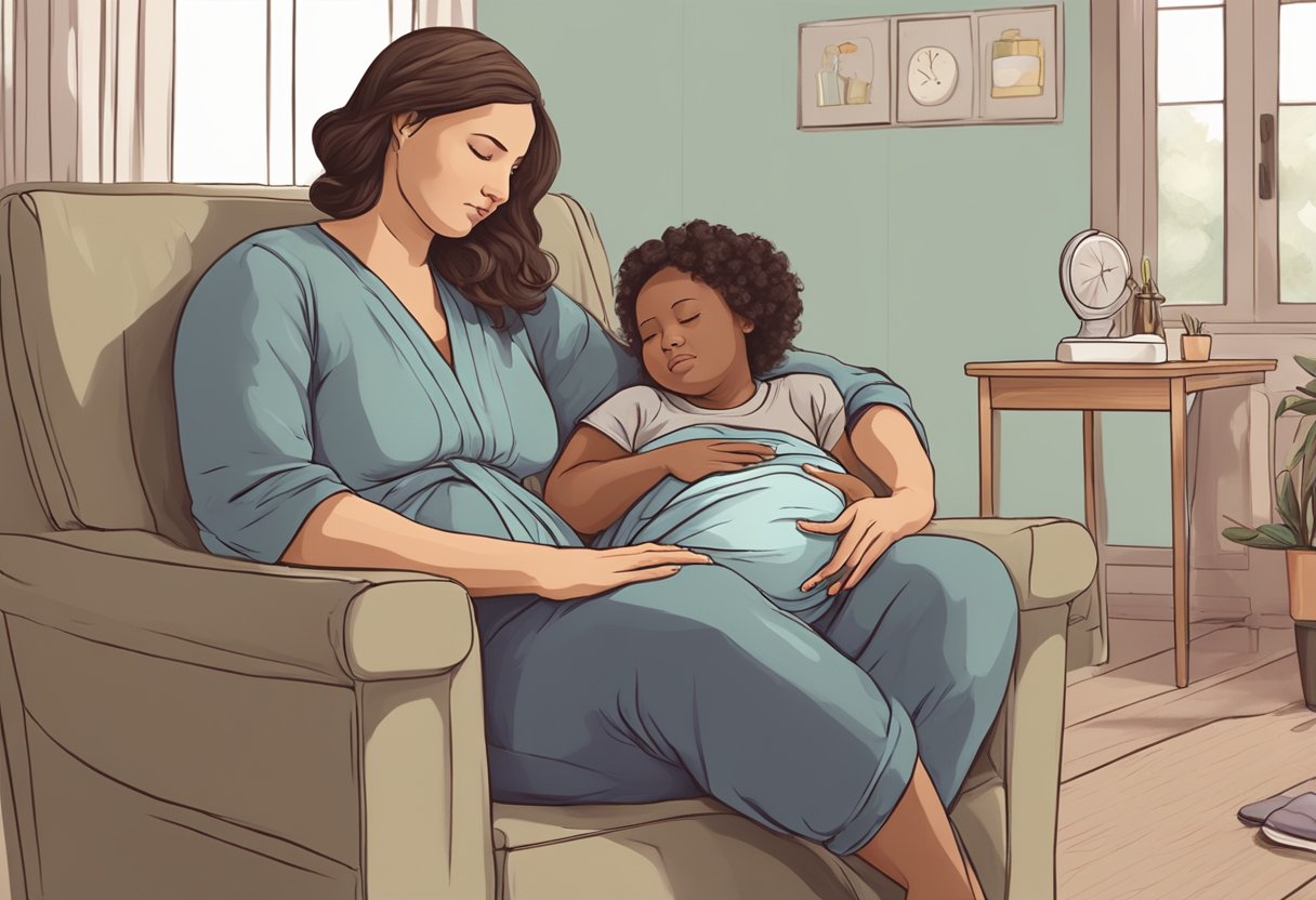 A doula sitting beside a laboring mother, offering emotional support and guidance during childbirth