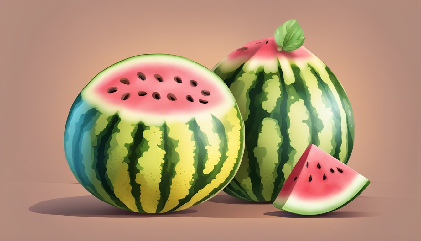 A watermelon with yellow spots and soft, mushy areas. Hollow sound when tapped. Sweet aroma