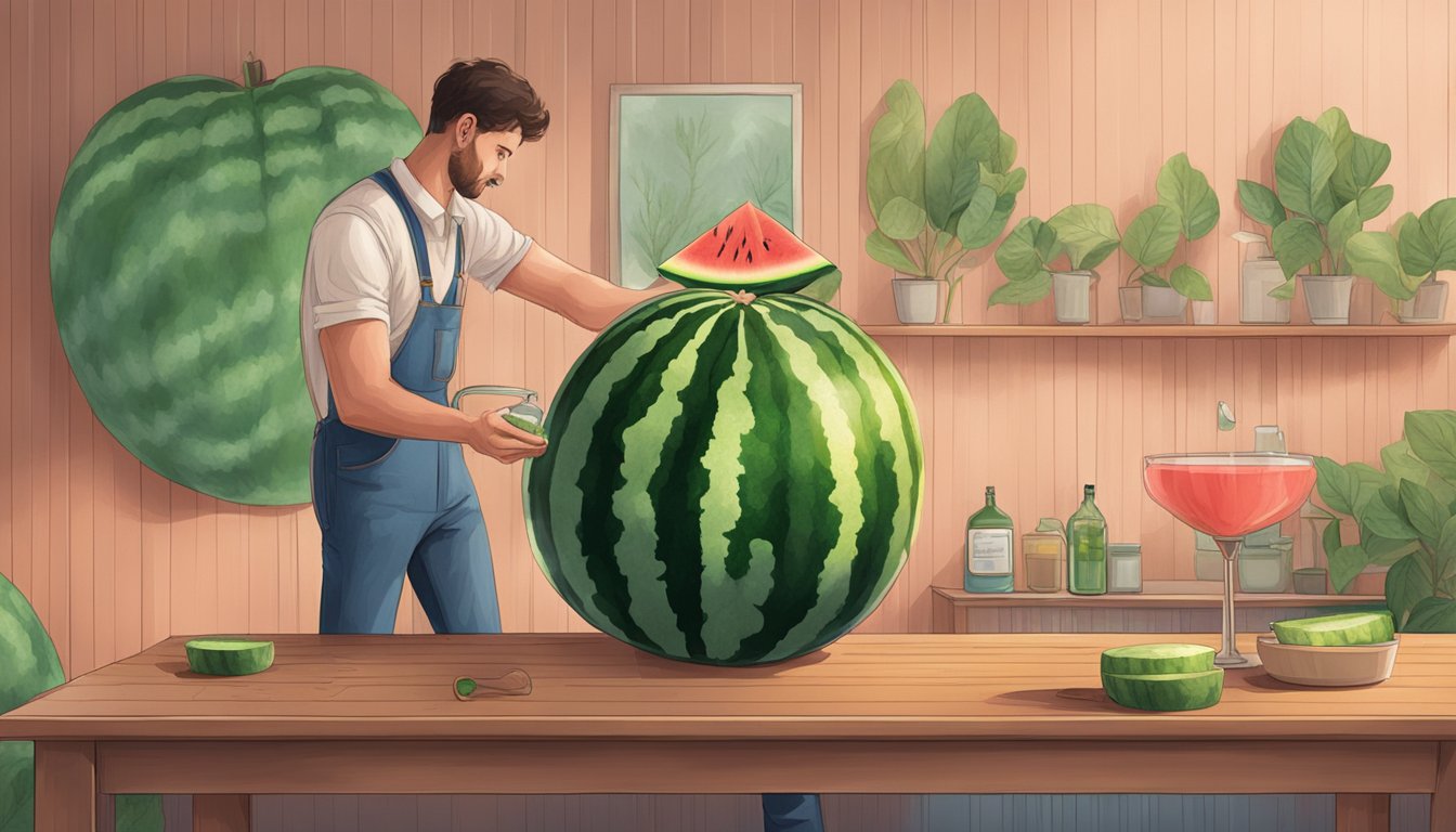 A watermelon being tapped and thumped in a quiet room