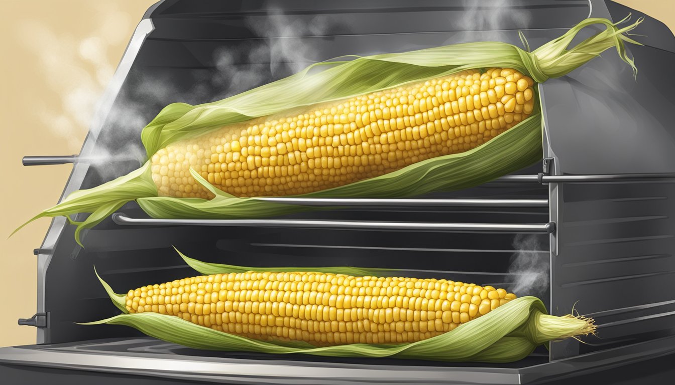 Corn on the cob seasoned and placed inside an electric smoker