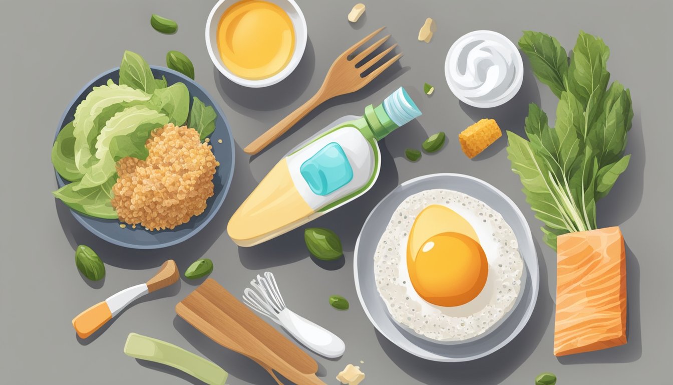 A table with keto-friendly foods next to a toothbrush and floss