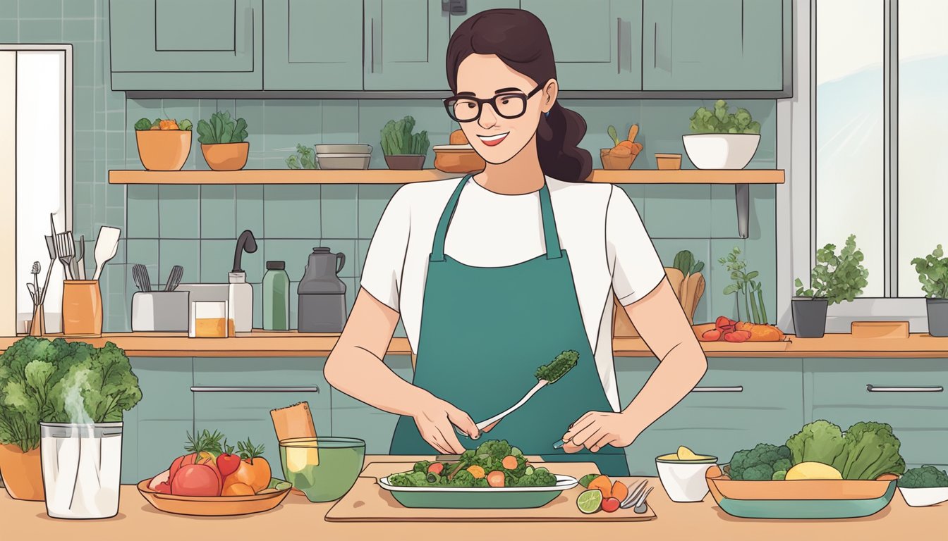 A person preparing keto-friendly food while holding a toothbrush