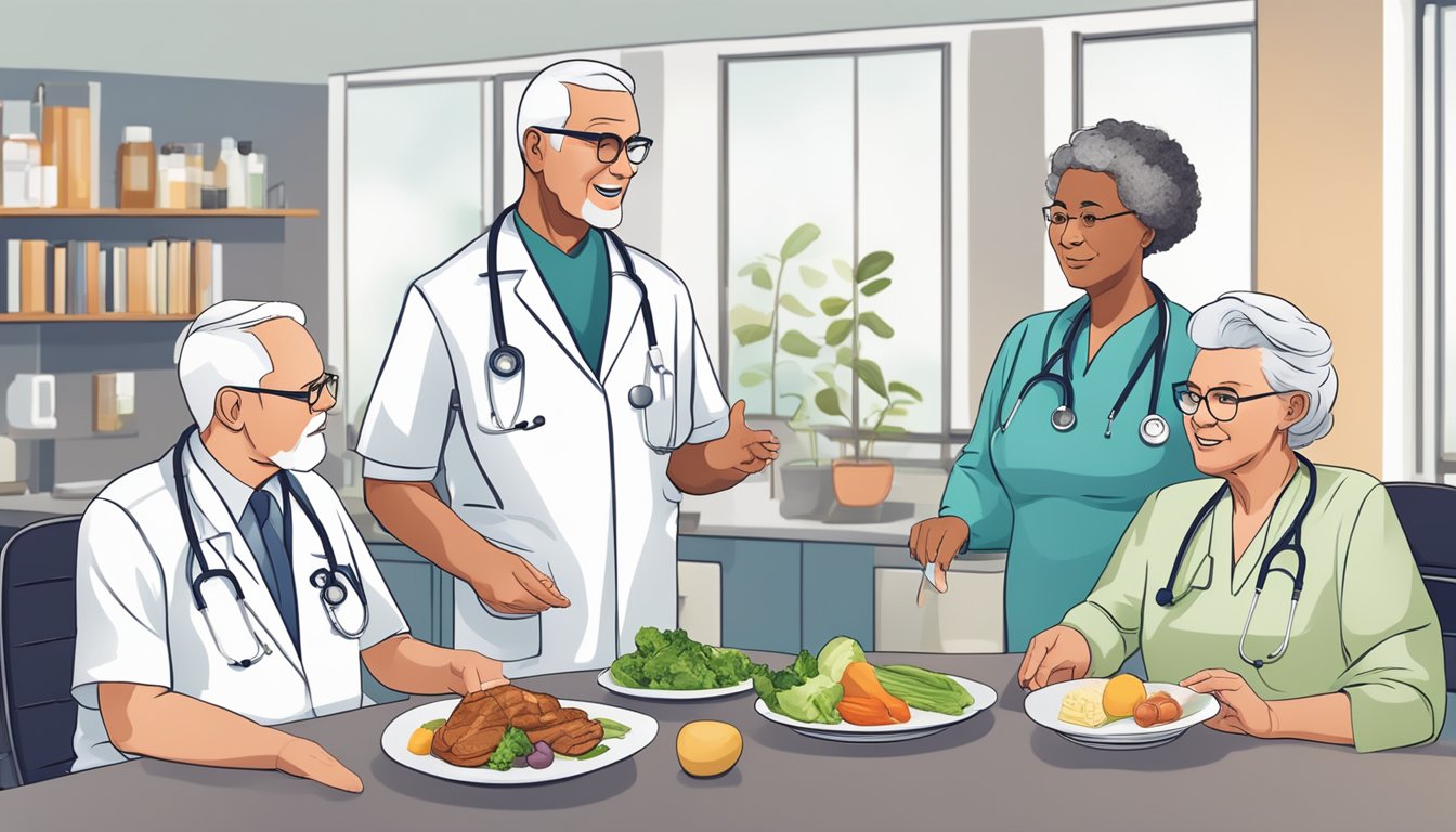 A group of healthcare providers discussing the keto diet for seniors in a medical setting