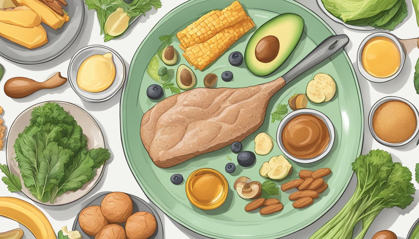 A plate of keto-friendly foods surrounded by xanthomas on a non-human subject's skin